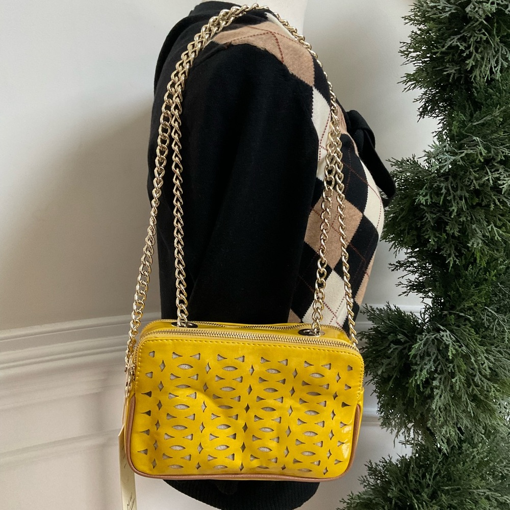 Madison West Yellow Laser Cut Crossbody/Shoulder Bag